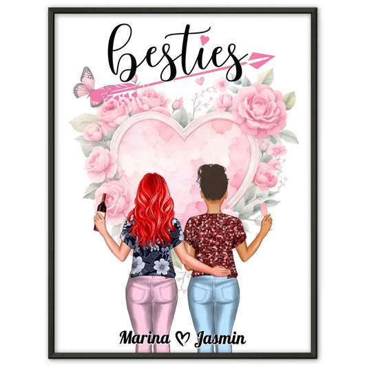 Freundinnen Poster Besties Viele Optionen Rosen Herz Blumig 1