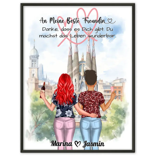 Beste Freundin Poster Danke Watercolor Landschaft Barcelona 1