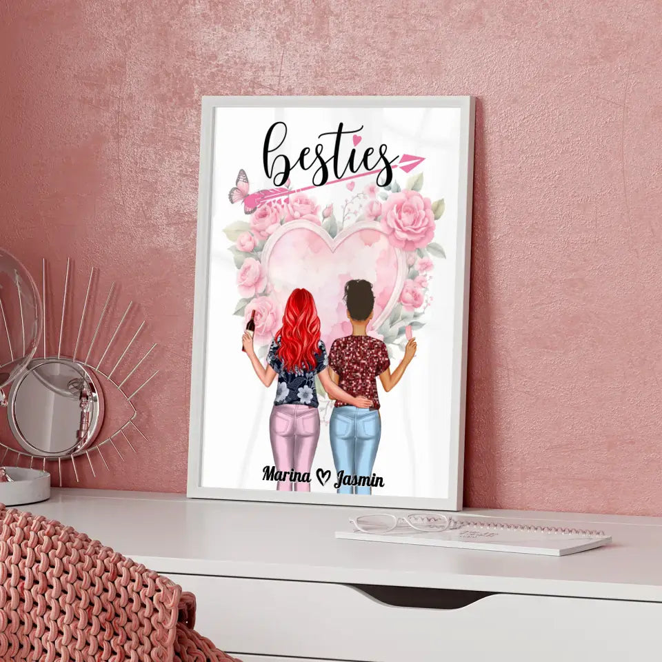 Freundinnen Poster Besties Viele Optionen Rosen Herz Blumig