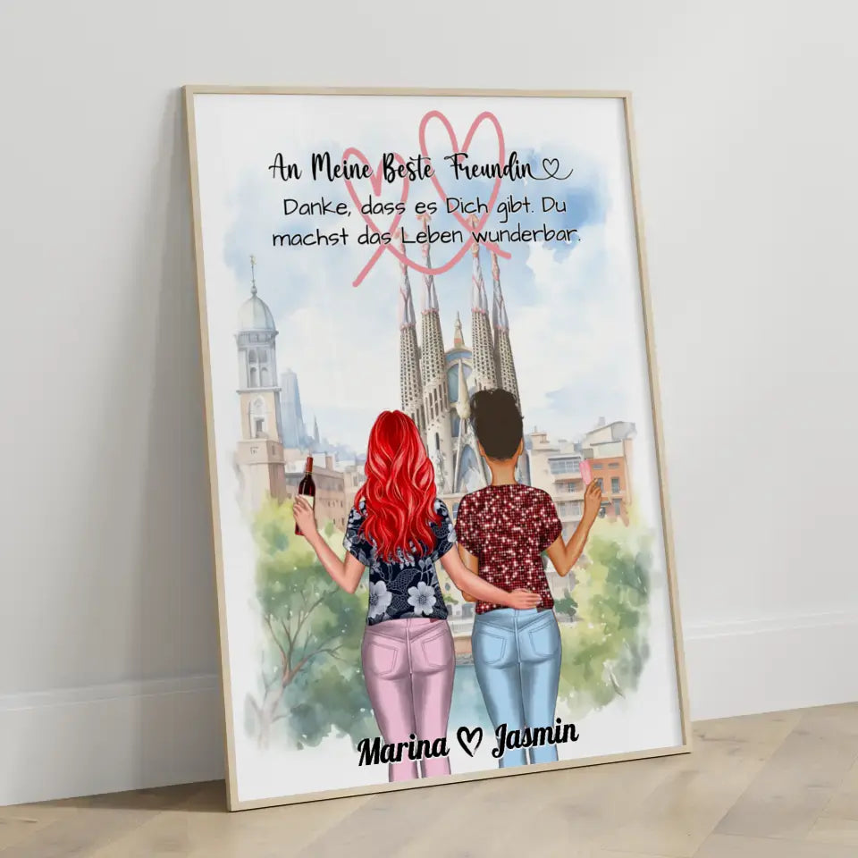 Beste Freundin Poster Danke Watercolor Landschaft Barcelona