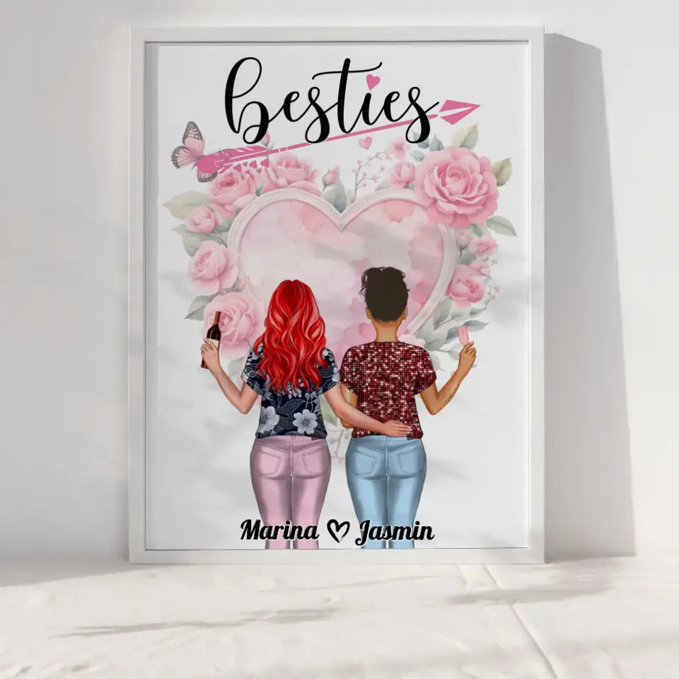 Freundinnen Poster Besties Viele Optionen Rosen Herz Blumig