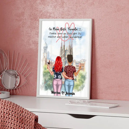 Beste Freundin Poster Danke Watercolor Landschaft Barcelona