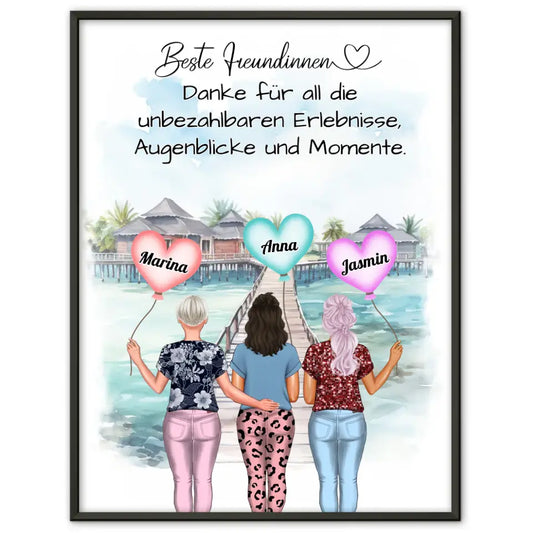 3 Beste Freundinnen Poster Danke für Momente Für 2 bis 4 Freundinnen