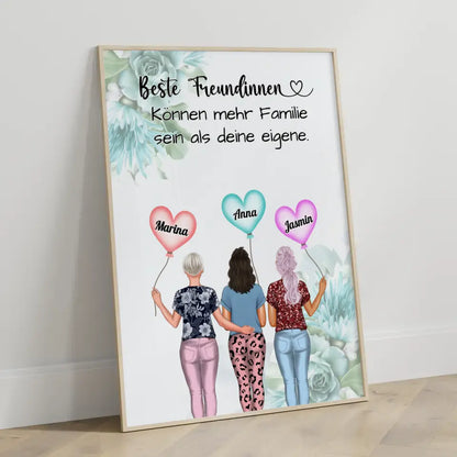 Personalisiertes Poster 3 Freundinnen Familie Für 2 bis 4 Freundinnen