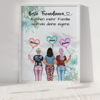 Personalisiertes Poster 3 Freundinnen Familie Für 2 bis 4 Freundinnen