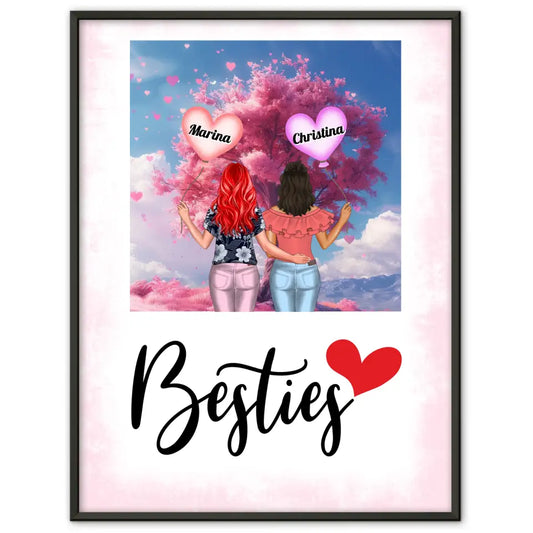 Poster Beste Freundin Besties Viele Optionen Herzen Baum Rosa 1