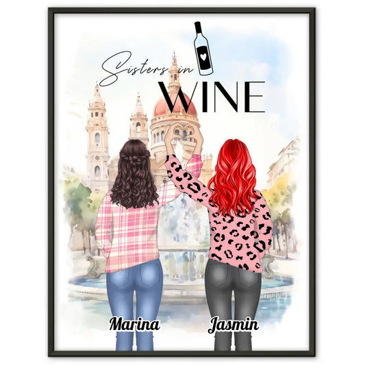 Personalisiertes Poster Beste Freundin Sisters in Wine Herz Hände 1