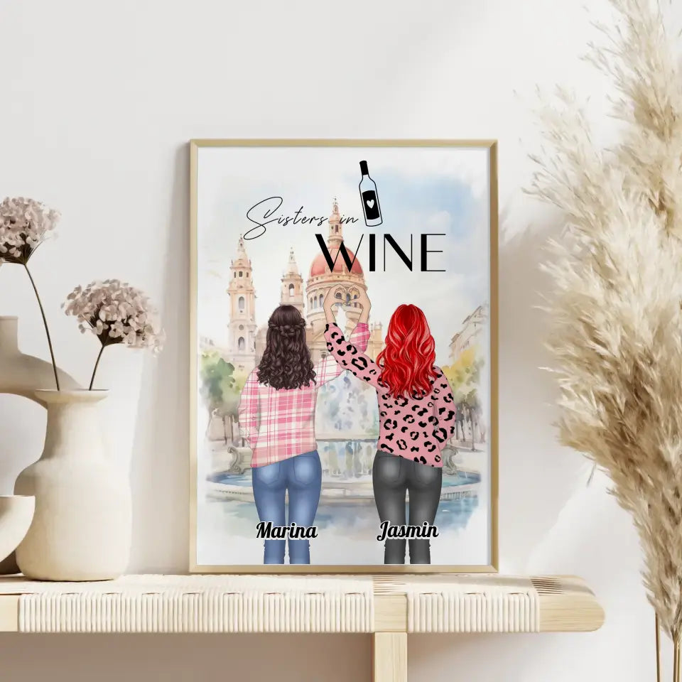 Personalisiertes Poster Beste Freundin Sisters in Wine Herz Hände 4