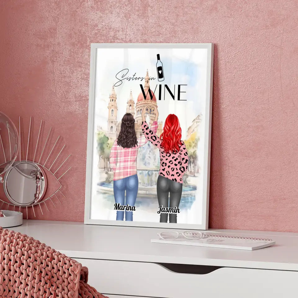 Personalisiertes Poster Beste Freundin Sisters in Wine Herz Hände 5