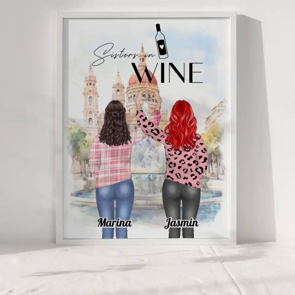 Personalisiertes Poster Beste Freundin Sisters in Wine Herz Hände 6