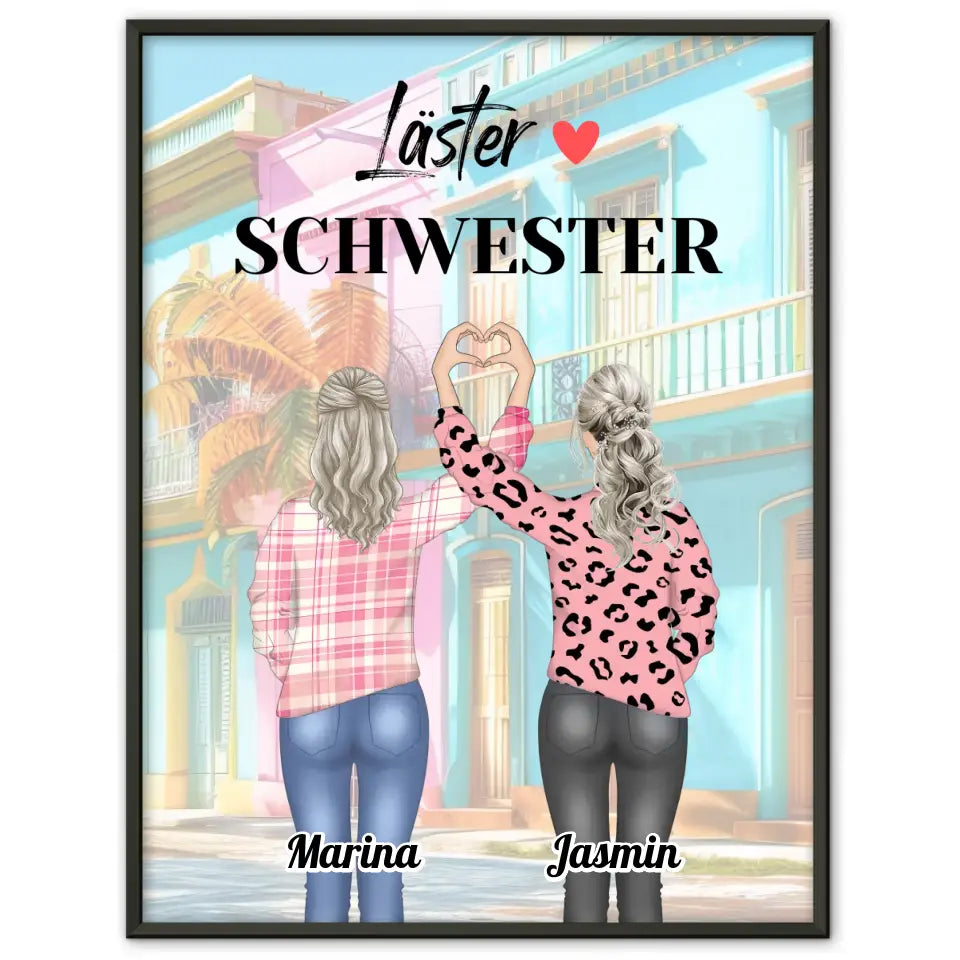 Personalisiertes Poster Freundinnen Läster Schwester Herz Hände