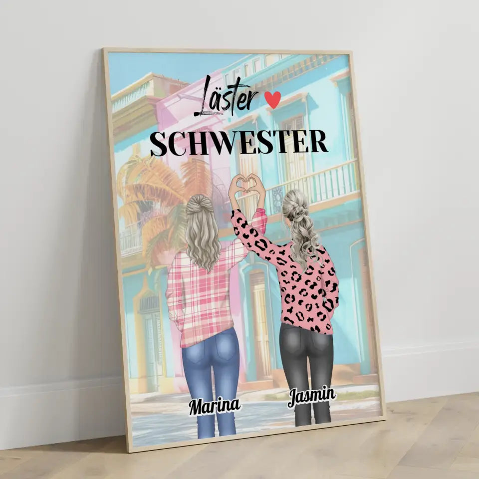 Personalisiertes Poster Freundinnen Läster Schwester Herz Hände