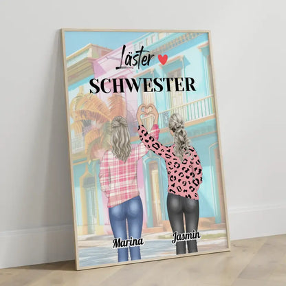 Personalisiertes Poster Freundinnen Läster Schwester Herz Hände