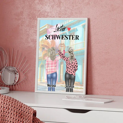 Personalisiertes Poster Freundinnen Läster Schwester Herz Hände