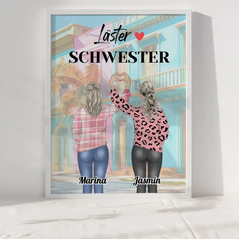 Personalisiertes Poster Freundinnen Läster Schwester Herz Hände