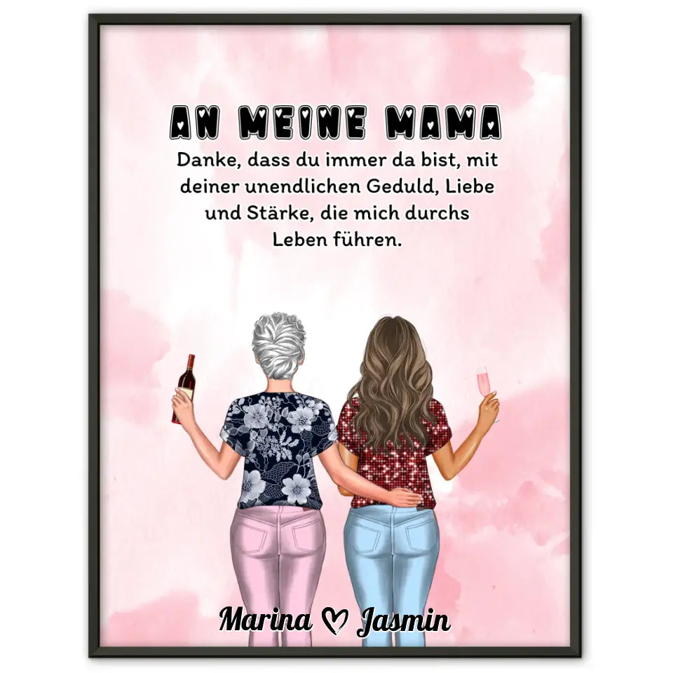 Mama Tochter Poster An Mama Danke dass du da bist Rosa Aquarell