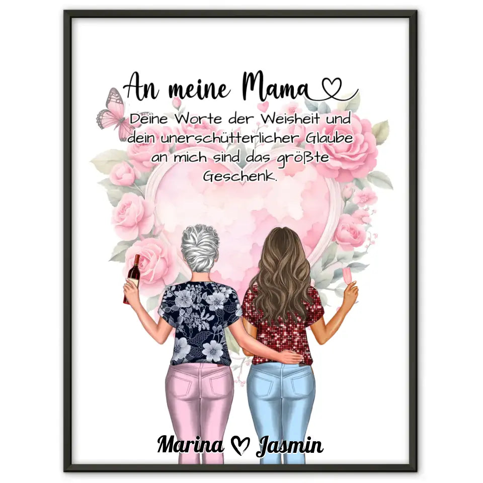 Mama Poster Muttertag Deine Worte ein Geschenk Rosen Herz Blumig