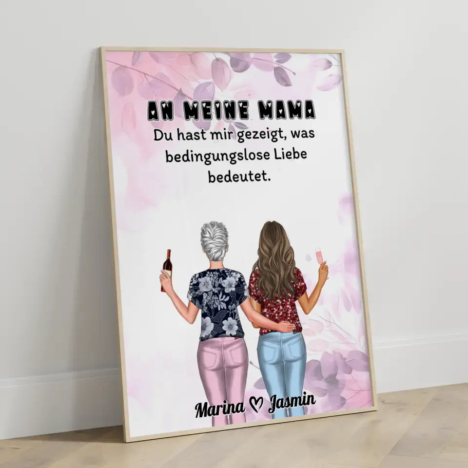 Poster Mama An Mama Bedingungslose Liebe Pink Rosa Floral