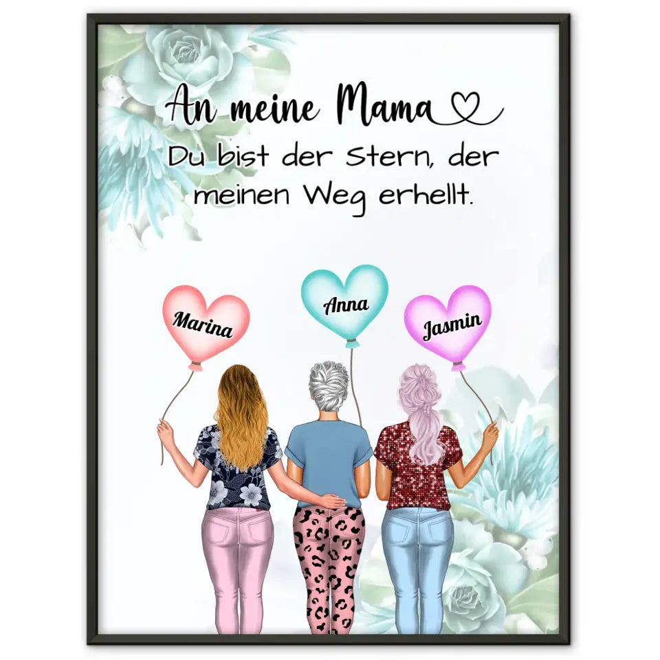 Mama Poster Muttertag Geschenk Unsere Mama Liebe Für 2 bis 4 Töchter