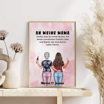 Mama Tochter Poster An Mama Danke dass du da bist Rosa Aquarell