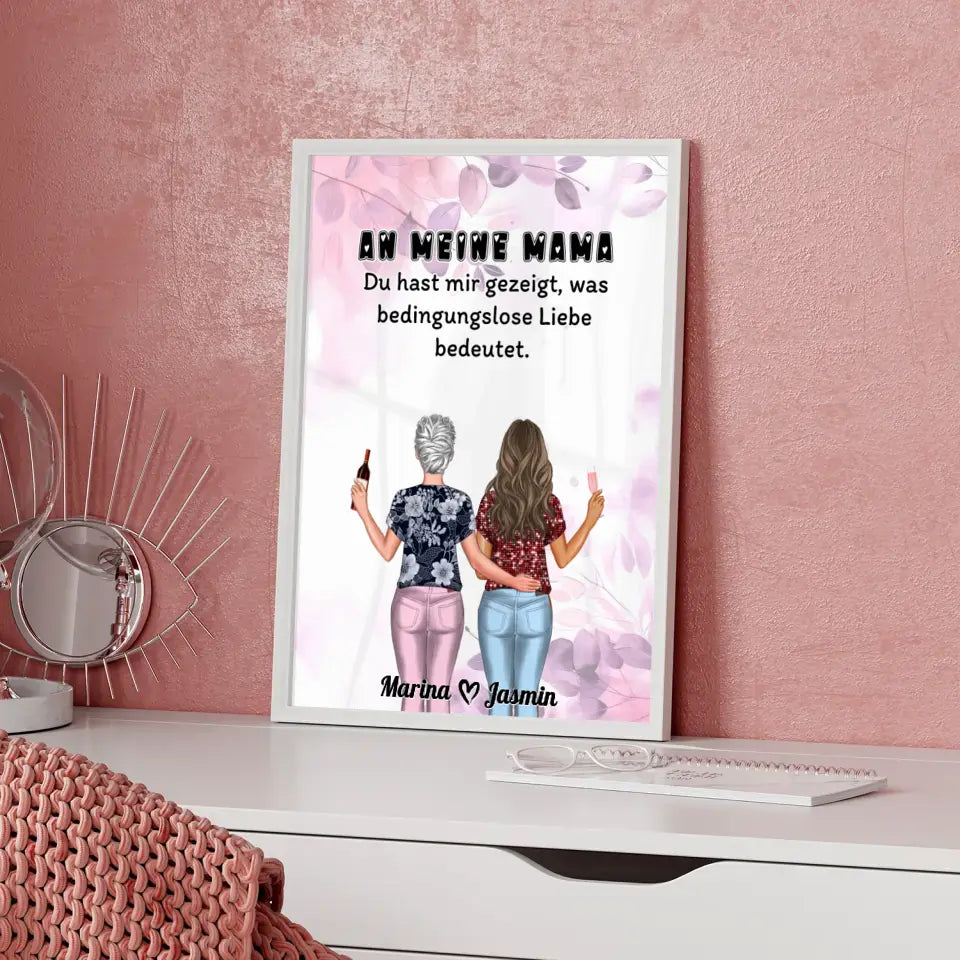 Poster Mama An Mama Bedingungslose Liebe Pink Rosa Floral