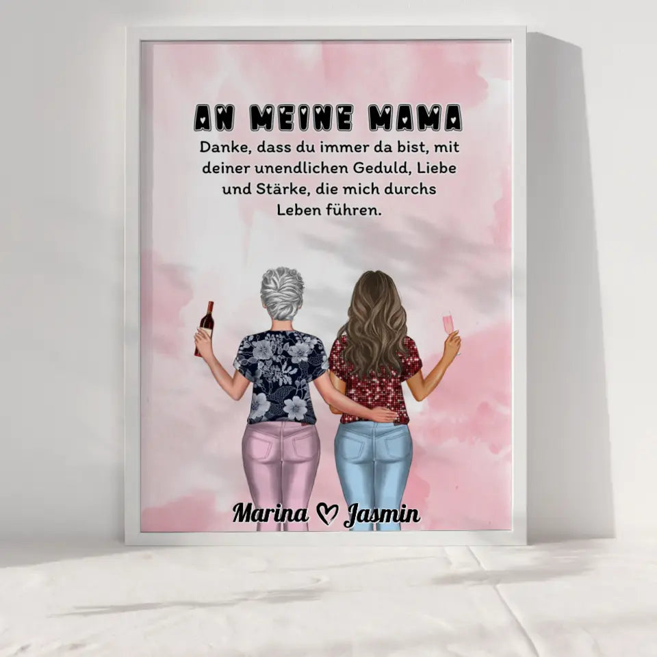 Mama Tochter Poster An Mama Danke dass du da bist Rosa Aquarell