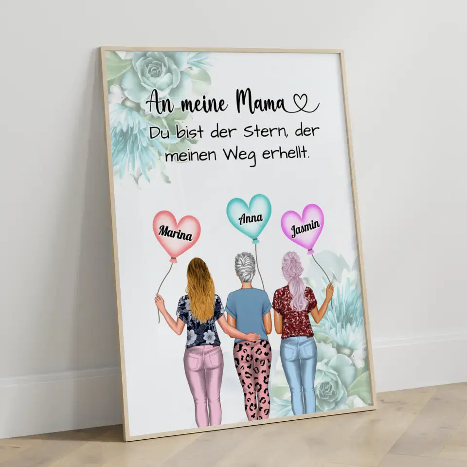 Mama Poster Muttertag Geschenk Unsere Mama Liebe Für 2 bis 4 Töchter