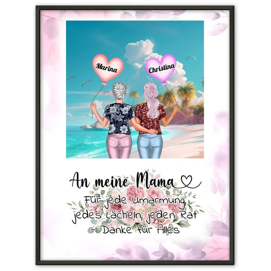Personalisiertes Mama Tochter Poster An Mama Umarmung Malediven Beach 1