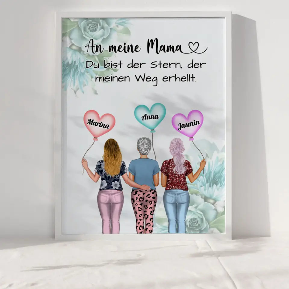 Mama Poster Muttertag Geschenk Unsere Mama Liebe Für 2 bis 4 Töchter