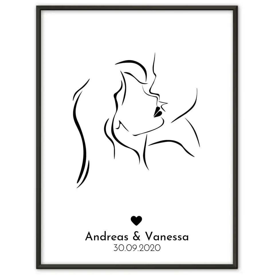 Personalisiertes Liebesposter Art Line Erster Kuss Ich liebe dich Mit Namen und Datum