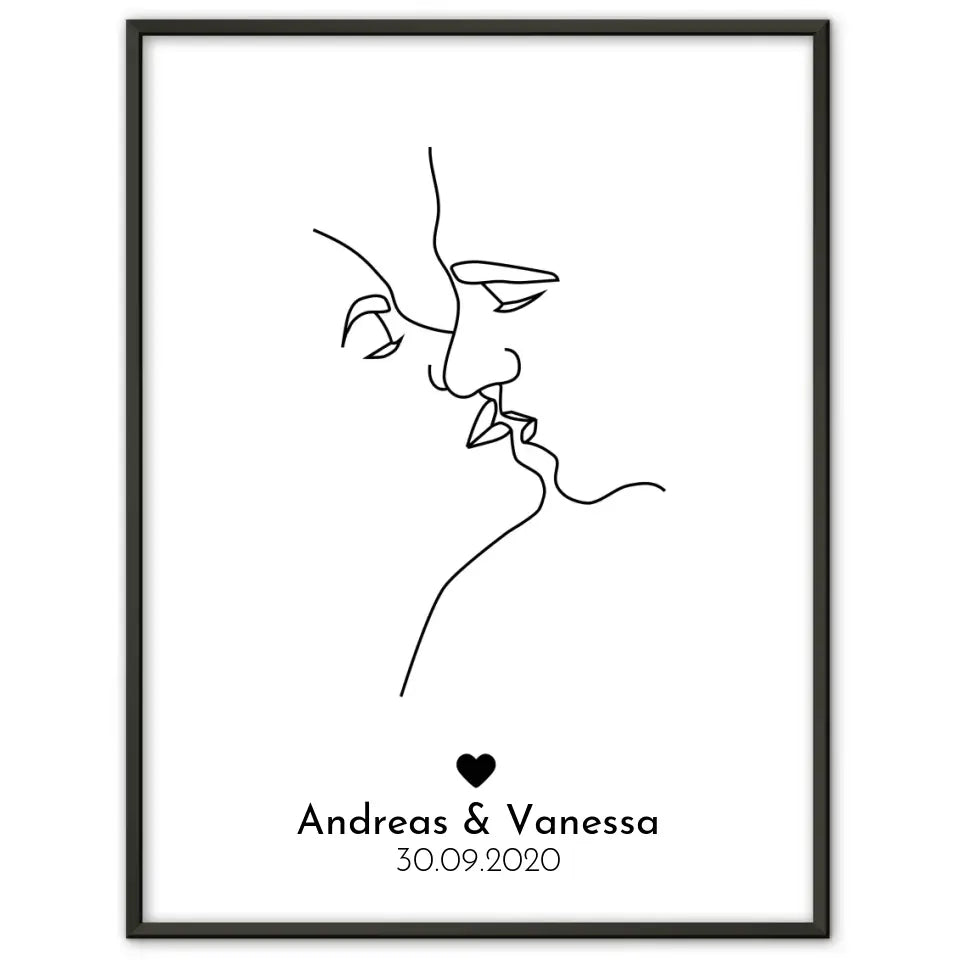 Personalisiertes Liebesposter Art Line Erster Küssende Liebe Mit Namen und Datum