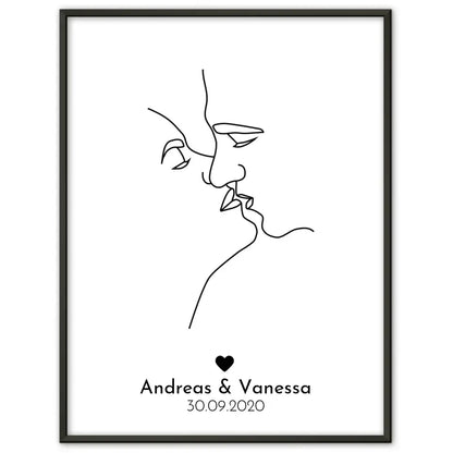 Personalisiertes Liebesposter Art Line Erster Küssende Liebe Mit Namen und Datum