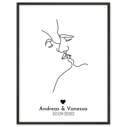 Personalisiertes Liebesposter Art Line Erster Küssende Liebe Mit Namen und Datum