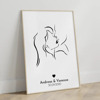 Personalisiertes Liebesposter Art Line Erster Kuss Ich liebe dich Mit Namen und Datum