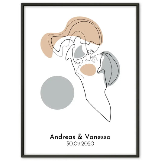 Personalisiertes Liebesposter Art Line Erster Kuss Linien Gesichter Mit Namen und Datum