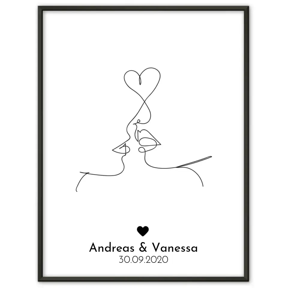 Personalisiertes Liebesposter Art Line Erster Kuss Mit Namen und Datum