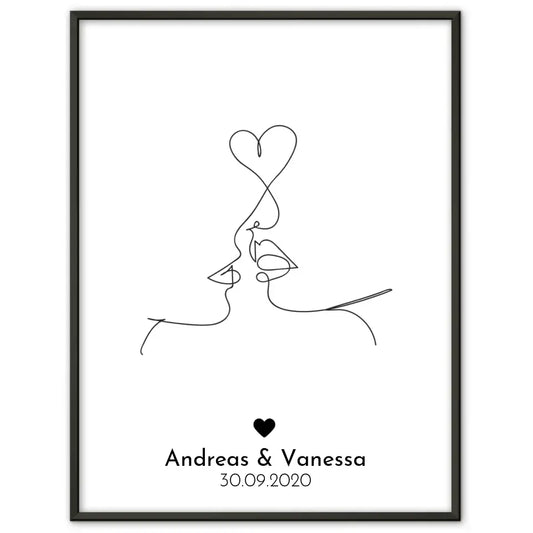 Personalisiertes Liebesposter Art Line Erster Kuss Mit Namen und Datum