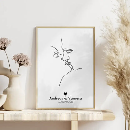 Personalisiertes Liebesposter Art Line Erster Küssende Liebe Mit Namen und Datum