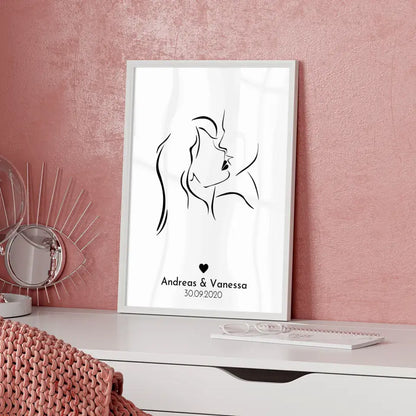 Personalisiertes Liebesposter Art Line Erster Kuss Ich liebe dich Mit Namen und Datum