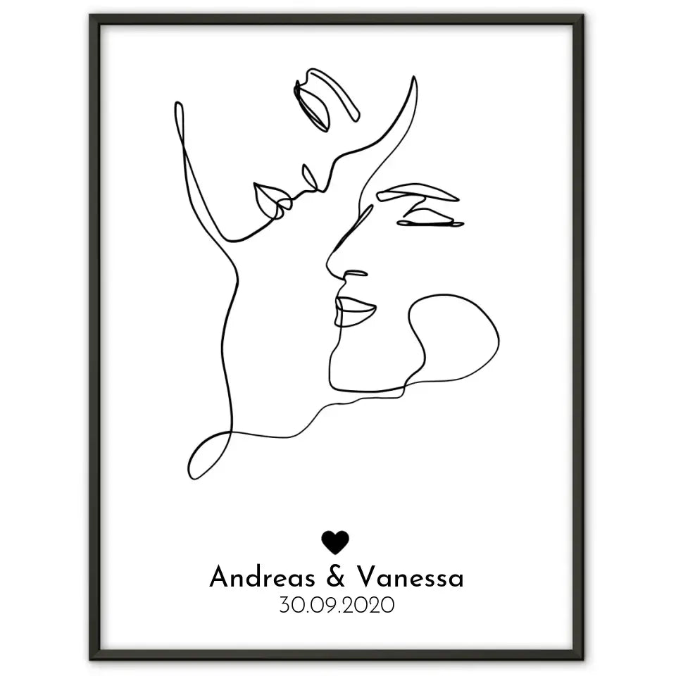 Personalisiertes Liebesposter Art Line Erster Kuss Mit Namen und Datum