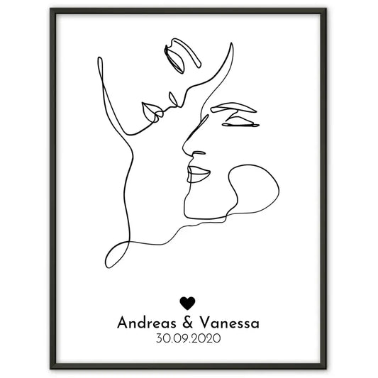 Personalisiertes Liebesposter Art Line Erster Kuss Mit Namen und Datum