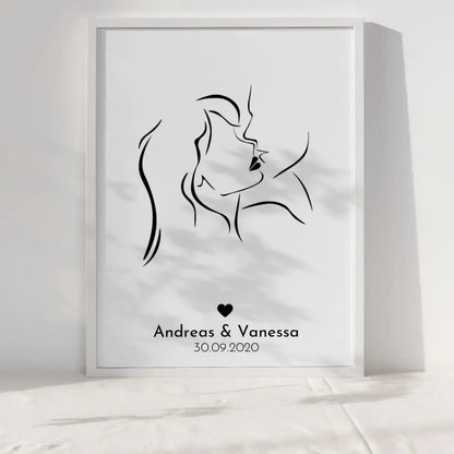 Personalisiertes Liebesposter Art Line Erster Kuss Ich liebe dich Mit Namen und Datum