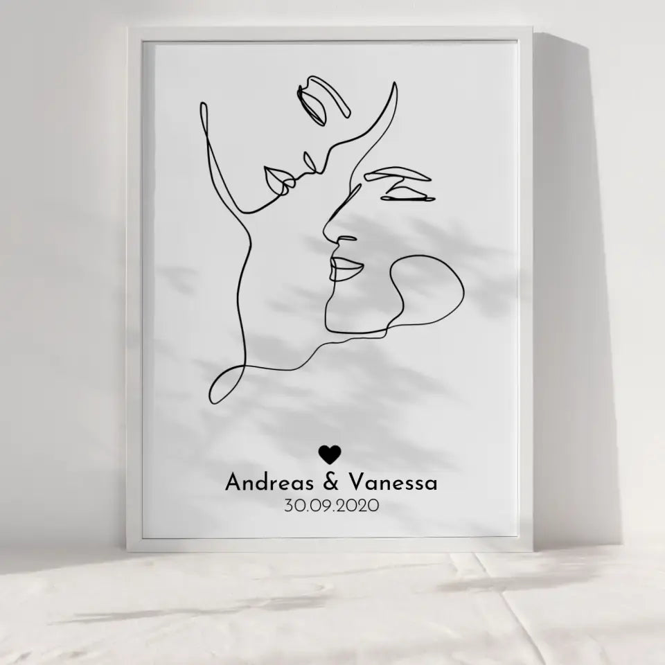 Personalisiertes Liebesposter Art Line Erster Kuss Mit Namen und Datum