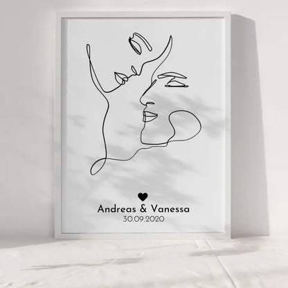 Personalisiertes Liebesposter Art Line Erster Kuss Mit Namen und Datum