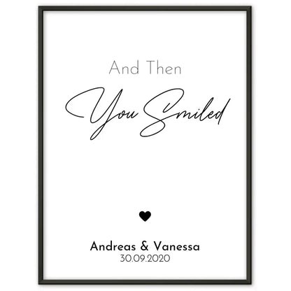 Personalisiertes Liebesposter And Then You Smiled Sterne Mit Namen und Datum