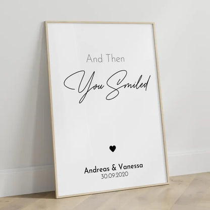 Personalisiertes Liebesposter And Then You Smiled Sterne Mit Namen und Datum