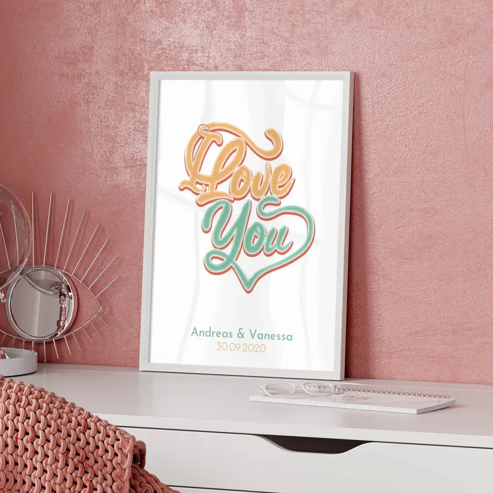 Personalisiertes Liebesposter Namen in Herzen Wolke Mit Namen und Datum