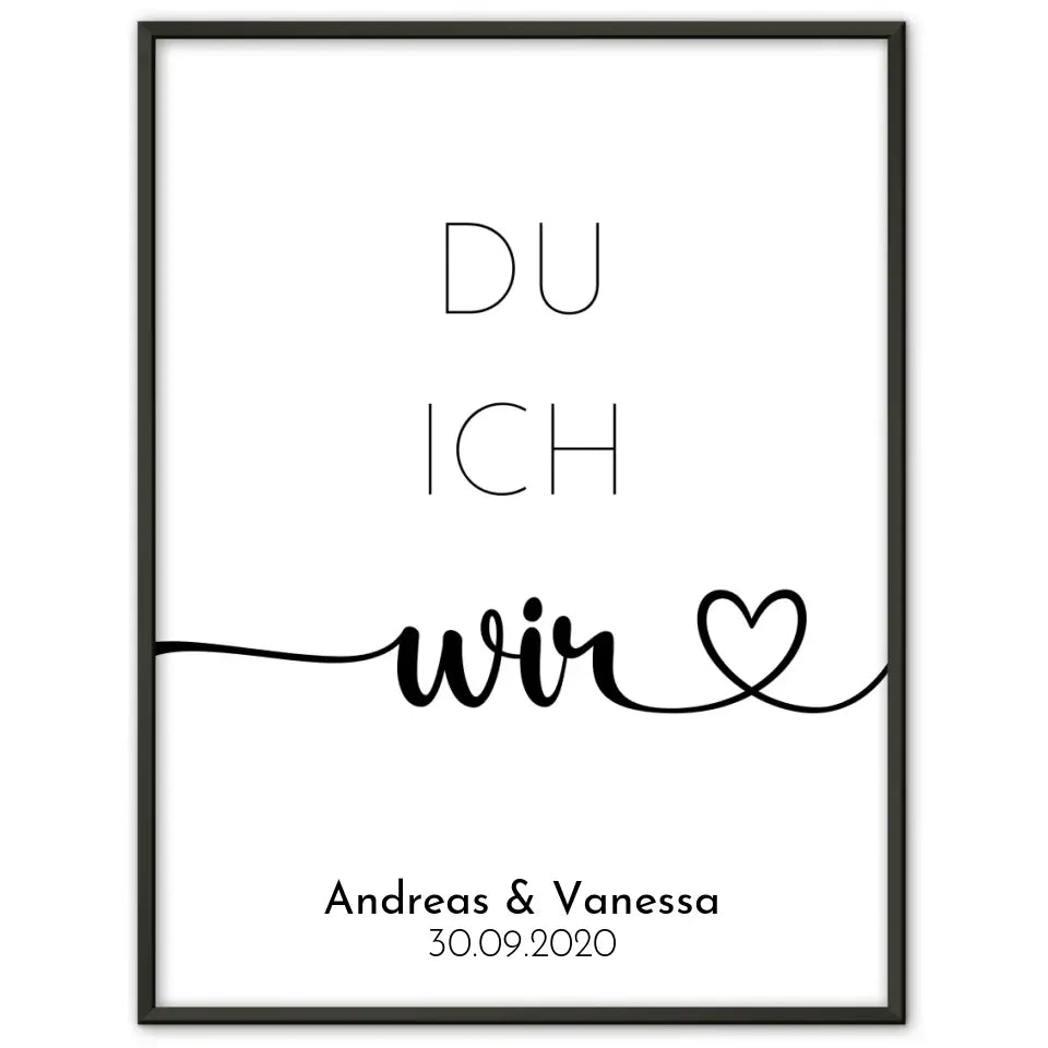 Personalisiertes Liebesposter Du Ich Läuft Line Art Mit Namen und Datum