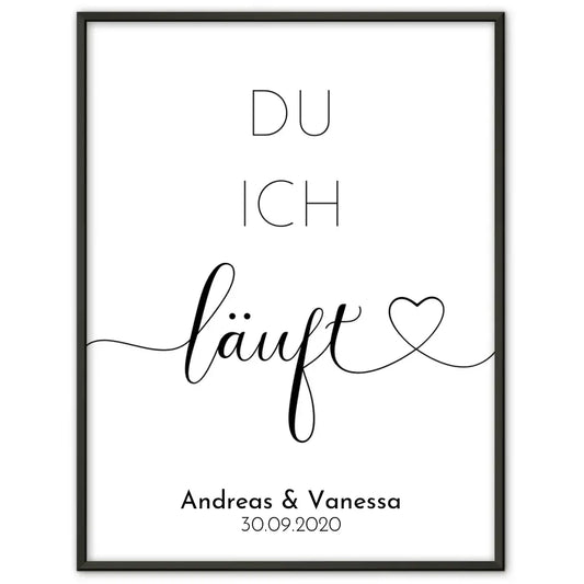 Personalisiertes Liebesposter DU ICH LÄUFT mit Herzen Mit Namen und Datum