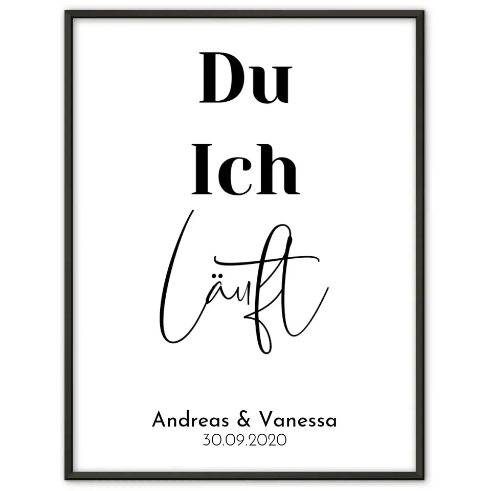 Personalisiertes Liebesposter Du Ich Läuft Herz Schrift Mit Namen und Datum